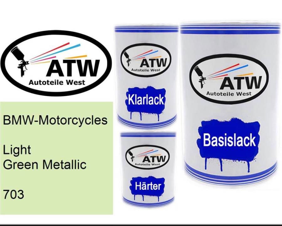 BMW-Motorcycles, Light Green Metallic, 703: 500ml Lackdose + 500ml Klarlack + 250ml Härter - Set, von ATW Autoteile West.